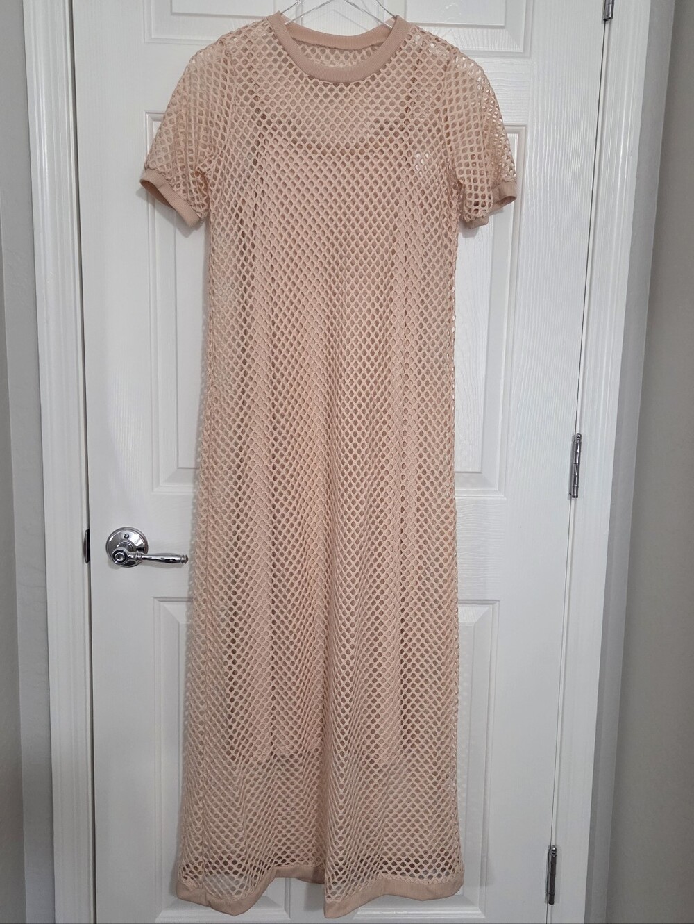Two-piece Maxi Slip Dress With Mesh Overlay Size Small Light Peach